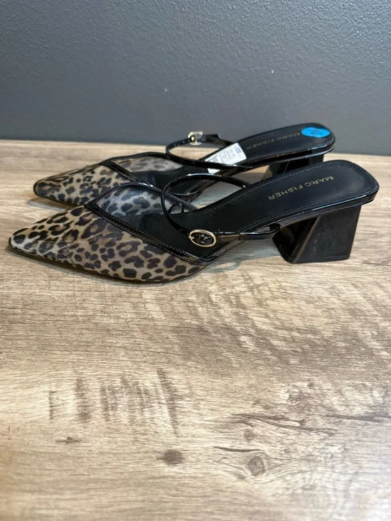 Marc Fisher Leopard Print Pointed-Toe Slingback Heels - Brown/Black - Picture 5 of 8